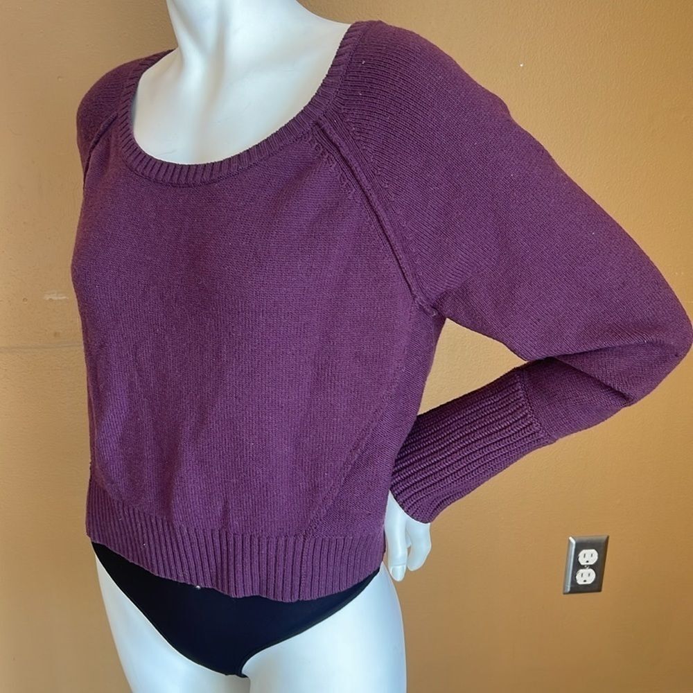 Athleta Kinsley Wool Blend Sweater Crop V Neck Purple Knit Top Size Large